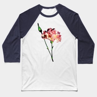 Carnations - Pink and White Carnation with Bud Baseball T-Shirt